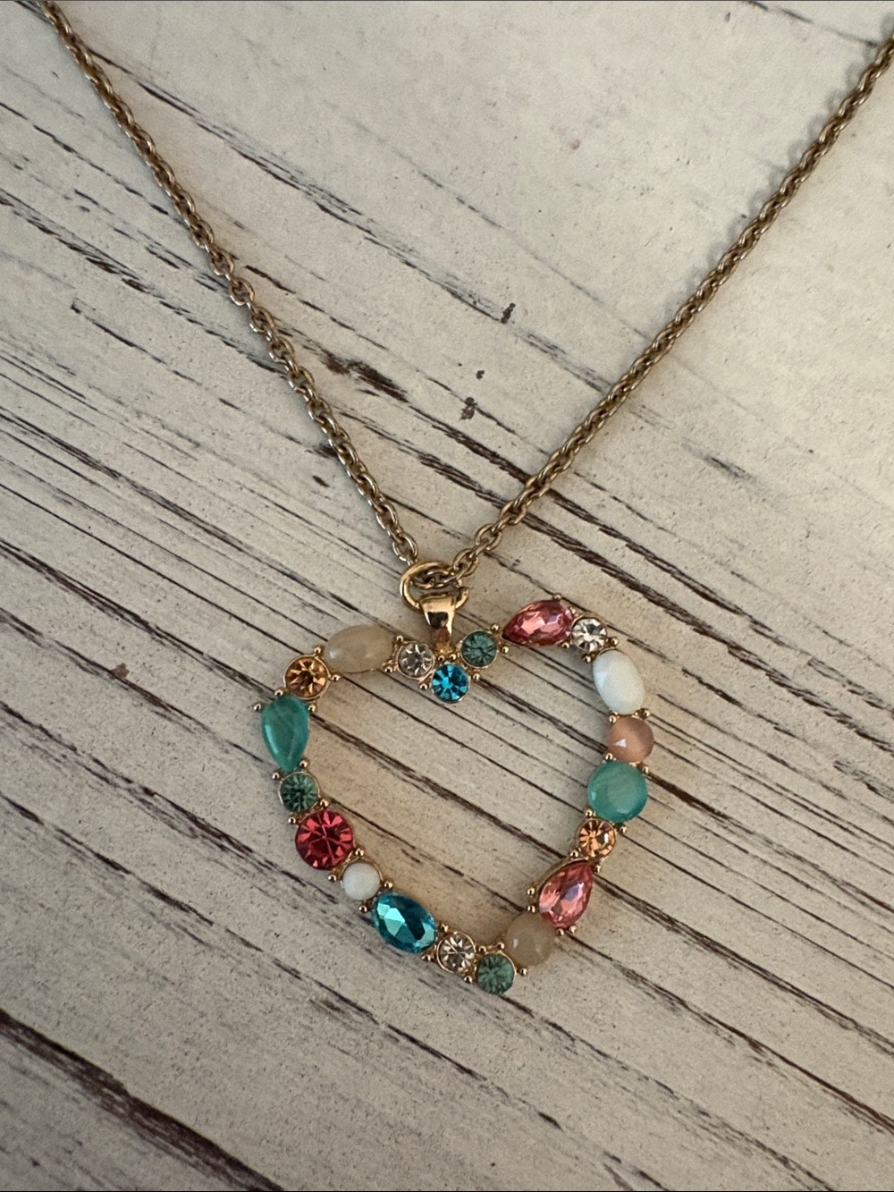 We The Free Gold Heart Pendant Necklace with Pink, Teal & White Stones